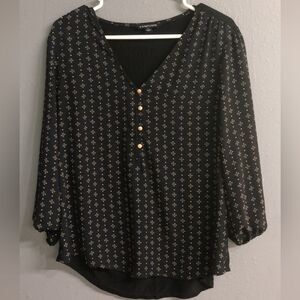 034.  41 hawthorn Black Buttoned 3/4 Sleeve Blouse